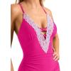 imageSUUKSESS Women Sexy Lace V Neck One Piece Swimsuit Tummy Control Bathing Suit64 Hot Pink