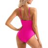 imageSUUKSESS Women Sexy Lace V Neck One Piece Swimsuit Tummy Control Bathing Suit64 Hot Pink