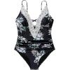 imageSUUKSESS Women Sexy Lace V Neck One Piece Swimsuit Tummy Control Bathing Suit64 Vintage Black Floral
