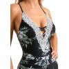 imageSUUKSESS Women Sexy Lace V Neck One Piece Swimsuit Tummy Control Bathing Suit64 Vintage Black Floral