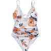 imageSUUKSESS Women Sexy Lace V Neck One Piece Swimsuit Tummy Control Bathing Suit64 White Floral