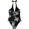imageSUUKSESS Women Sexy Tummy Control One Piece Swimsuits Halter Push Up Bathing Suits1 Black Floral