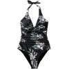 imageSUUKSESS Women Sexy Tummy Control One Piece Swimsuits Halter Push Up Bathing Suits1 Black Floral