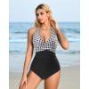 imageSUUKSESS Women Sexy Tummy Control One Piece Swimsuits Halter Push Up Bathing Suits1 Black Gingham