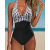 imageSUUKSESS Women Sexy Tummy Control One Piece Swimsuits Halter Push Up Bathing Suits1 Black Gingham