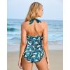 imageSUUKSESS Women Sexy Tummy Control One Piece Swimsuits Halter Push Up Bathing Suits1 Blue Floral