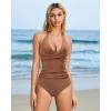 imageSUUKSESS Women Sexy Tummy Control One Piece Swimsuits Halter Push Up Bathing Suits1 Brown