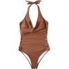 imageSUUKSESS Women Sexy Tummy Control One Piece Swimsuits Halter Push Up Bathing Suits1 Brown