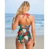 imageSUUKSESS Women Sexy Tummy Control One Piece Swimsuits Halter Push Up Bathing Suits1 Coral Pink Leaf