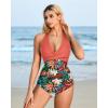 imageSUUKSESS Women Sexy Tummy Control One Piece Swimsuits Halter Push Up Bathing Suits1 Coral Pink Leaf