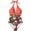 imageSUUKSESS Women Sexy Tummy Control One Piece Swimsuits Halter Push Up Bathing Suits1 Coral Pink Leaf