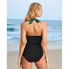 imageSUUKSESS Women Sexy Tummy Control One Piece Swimsuits Halter Push Up Bathing Suits1 Deep Green Black