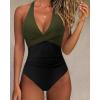imageSUUKSESS Women Sexy Tummy Control One Piece Swimsuits Halter Push Up Bathing Suits1 Green Black