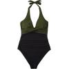 imageSUUKSESS Women Sexy Tummy Control One Piece Swimsuits Halter Push Up Bathing Suits1 Green Black