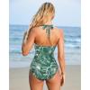 imageSUUKSESS Women Sexy Tummy Control One Piece Swimsuits Halter Push Up Bathing Suits1 Green Floral
