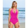 imageSUUKSESS Women Sexy Tummy Control One Piece Swimsuits Halter Push Up Bathing Suits1 Hot Pink