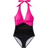 imageSUUKSESS Women Sexy Tummy Control One Piece Swimsuits Halter Push Up Bathing Suits1 Hot Pink Black