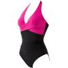 imageSUUKSESS Women Sexy Tummy Control One Piece Swimsuits Halter Push Up Bathing Suits1 Hot Pink Black