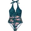imageSUUKSESS Women Sexy Tummy Control One Piece Swimsuits Halter Push Up Bathing Suits1 Peacock Blue Floral