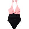 imageSUUKSESS Women Sexy Tummy Control One Piece Swimsuits Halter Push Up Bathing Suits1 Pink Black