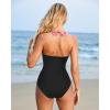 imageSUUKSESS Women Sexy Tummy Control One Piece Swimsuits Halter Push Up Bathing Suits1 Pink Black