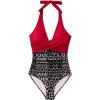 imageSUUKSESS Women Sexy Tummy Control One Piece Swimsuits Halter Push Up Bathing Suits1 Red Leopard
