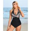 imageSUUKSESS Women Sexy Tummy Control One Piece Swimsuits Halter Push Up Bathing Suits1 Retro Floral Black