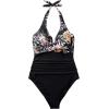 imageSUUKSESS Women Sexy Tummy Control One Piece Swimsuits Halter Push Up Bathing Suits1 Retro Floral Black