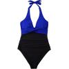 imageSUUKSESS Women Sexy Tummy Control One Piece Swimsuits Halter Push Up Bathing Suits1 Royal Blue Black