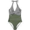 imageSUUKSESS Women Sexy Tummy Control One Piece Swimsuits Halter Push Up Bathing Suits1 Striped Army Green
