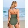 imageSUUKSESS Women Sexy Tummy Control One Piece Swimsuits Halter Push Up Bathing Suits1 Striped Army Green