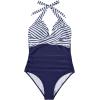 imageSUUKSESS Women Sexy Tummy Control One Piece Swimsuits Halter Push Up Bathing Suits1 White Blue Striped