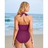 imageSUUKSESS Women Sexy Tummy Control One Piece Swimsuits Halter Push Up Bathing Suits1 Wine Red