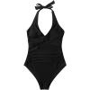 imageSUUKSESS Women Sexy Tummy Control One Piece Swimsuits Halter Push Up Bathing SuitsBlack