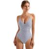 imageSUUKSESS Women Sexy Wrap Push Up One Piece Swimsuit Tummy Control Bathing Suit89 White Black Striped