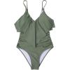 imageSUUKSESS Women Slimming Ruffle One Piece Swimsuits Ruched Tummy Control Bathing Suits1 Army Green