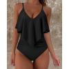 imageSUUKSESS Women Slimming Ruffle One Piece Swimsuits Ruched Tummy Control Bathing Suits1 Black