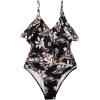 imageSUUKSESS Women Slimming Ruffle One Piece Swimsuits Ruched Tummy Control Bathing Suits1 Black Floral Printed