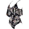 imageSUUKSESS Women Slimming Ruffle One Piece Swimsuits Ruched Tummy Control Bathing Suits1 Black Floral Printed