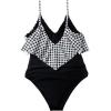 imageSUUKSESS Women Slimming Ruffle One Piece Swimsuits Ruched Tummy Control Bathing Suits1 Black Gingham