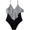 imageSUUKSESS Women Slimming Ruffle One Piece Swimsuits Ruched Tummy Control Bathing Suits1 Black Gingham
