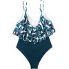 imageSUUKSESS Women Slimming Ruffle One Piece Swimsuits Ruched Tummy Control Bathing Suits1 Blue Floral