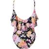 imageSUUKSESS Women Slimming Ruffle One Piece Swimsuits Ruched Tummy Control Bathing Suits1 Colorful Floral Black