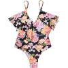 imageSUUKSESS Women Slimming Ruffle One Piece Swimsuits Ruched Tummy Control Bathing Suits1 Colorful Floral Black
