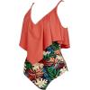 imageSUUKSESS Women Slimming Ruffle One Piece Swimsuits Ruched Tummy Control Bathing Suits1 Coral Pink Leaf
