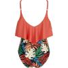 imageSUUKSESS Women Slimming Ruffle One Piece Swimsuits Ruched Tummy Control Bathing Suits1 Coral Pink Leaf