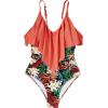 imageSUUKSESS Women Slimming Ruffle One Piece Swimsuits Ruched Tummy Control Bathing Suits1 Coral Pink Leaf