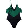 imageSUUKSESS Women Slimming Ruffle One Piece Swimsuits Ruched Tummy Control Bathing Suits1 Deep Green Black