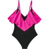 imageSUUKSESS Women Slimming Ruffle One Piece Swimsuits Ruched Tummy Control Bathing Suits1 Hot Pink Black
