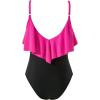 imageSUUKSESS Women Slimming Ruffle One Piece Swimsuits Ruched Tummy Control Bathing Suits1 Hot Pink Black